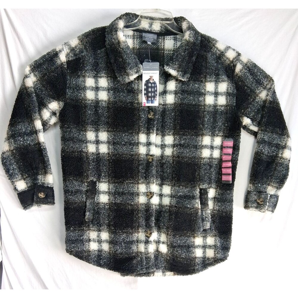 New Berkley Jensen Boucle Shacket Women 2XL Black Plaid Winter Casual Workwear
